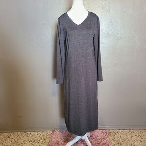 Women's small maxi long sleeve t-shirt dress gray w/ slits each side bottom NWOT